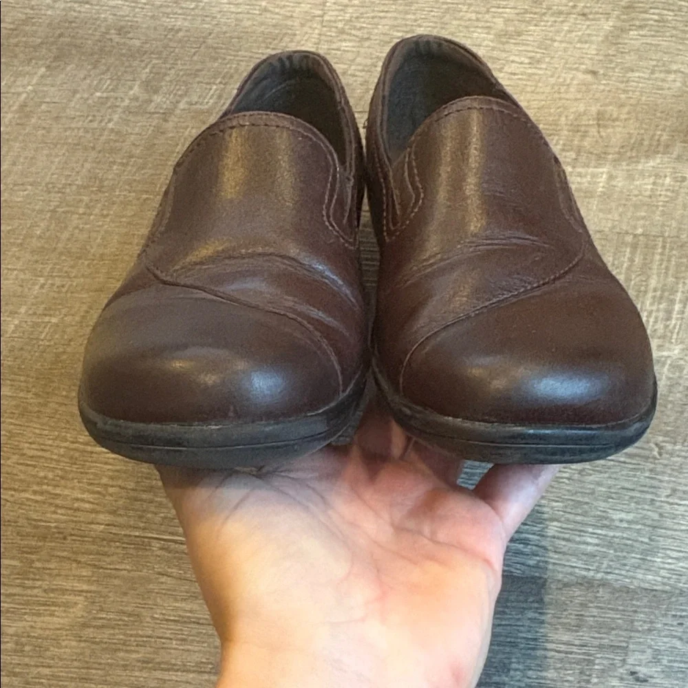 Clarks Womens May Poppy Loafer Women’s 8 Brown Leather Wedge Heel